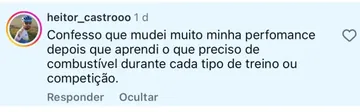 Depoimento de heitor_castrooo: performance mudou muito depois de aprender o combustível certo pra cada tipo de treino